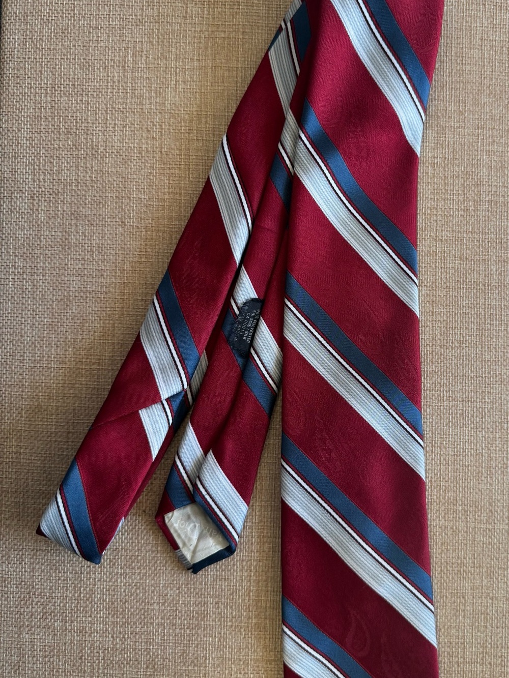 Vintage Christian Dior Monsieur Tie Burgundy Red Blue Stripe Blend
